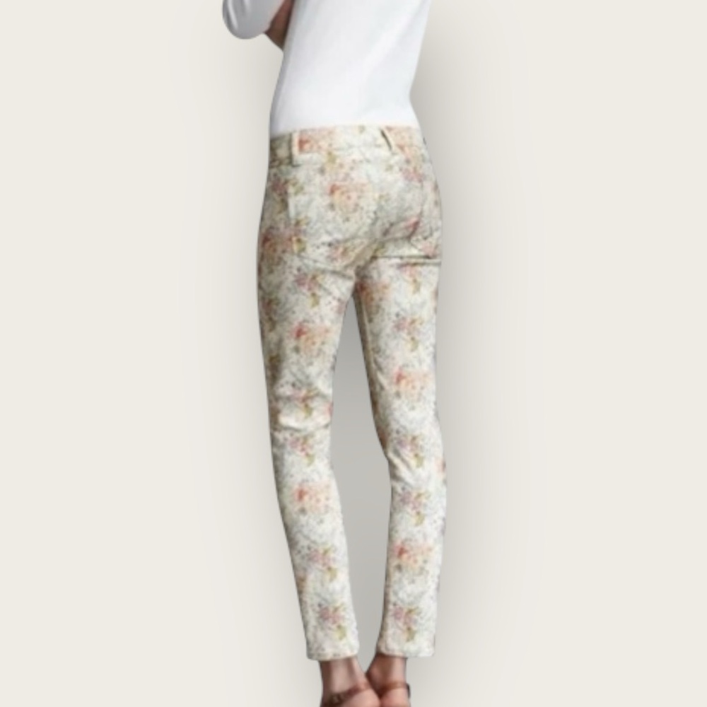 PAIGE Floral Print Slim Jeans - Cream with Pastel Accents NWOT